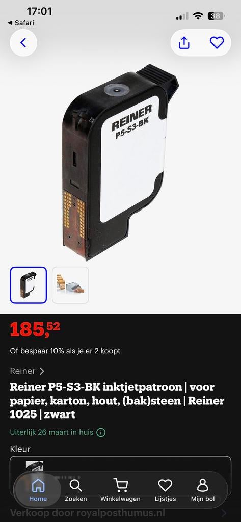 Reiner P5-S3-BK Inktjetpatroon - Nieuw, Ophalen of Verzenden, Nieuw, Cartridge