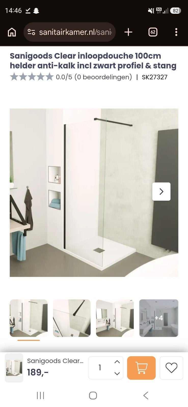 Nieuwe douchewand met zwart muurprofiel, Ophalen, Nieuw, Met douche
