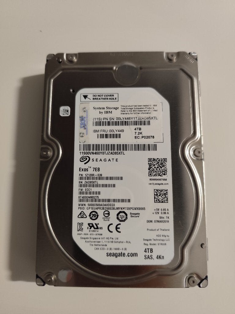 6x 4 TB Seagate EXOS 7E8 7.2k Harde Schijven SAS HDD's, Intern, SAS, Server, HDD