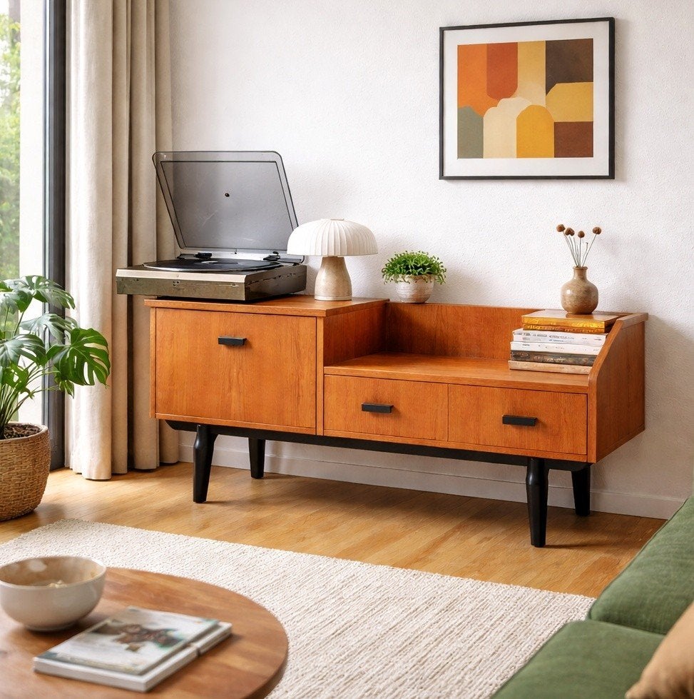Prachtige vintage teakhouten platenkast / commode, Ophalen, Zo goed als nieuw