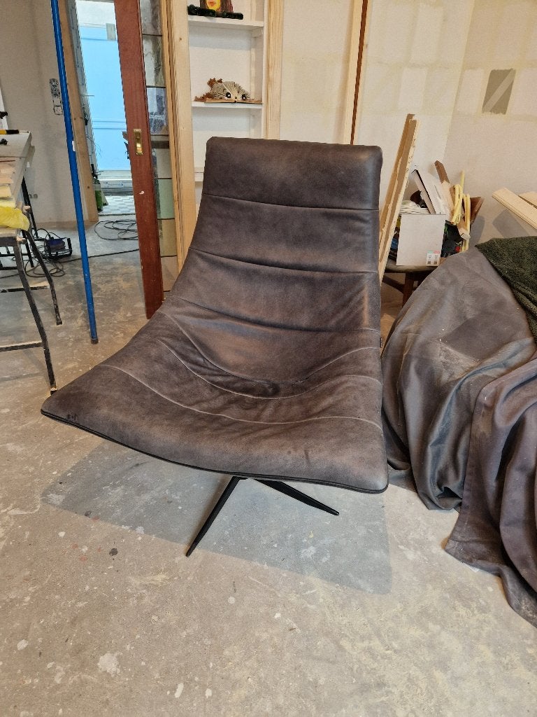 Bodilson lederen design draaifauteuil donkergrijs, Ophalen, Zo goed als nieuw, 50 tot 75 cm, Leer