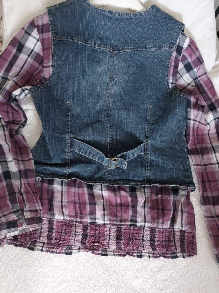 Dames jeans gilet Mt 40, en blouse Tom Tailor Mt 42 zgan !!, Ophalen, Zo goed als nieuw, Maat 38/40 (M), Blauw