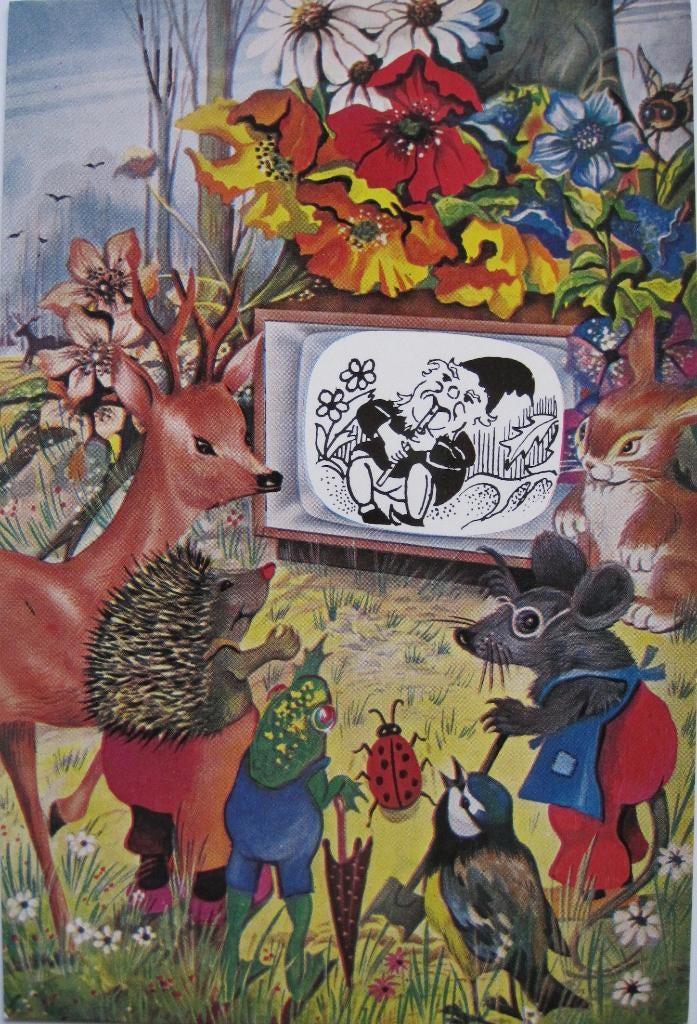 Egel, hert, pad en muis kijken tv - nieuw, Verzenden, 1980 tot heden, Ongelopen, Overige soorten