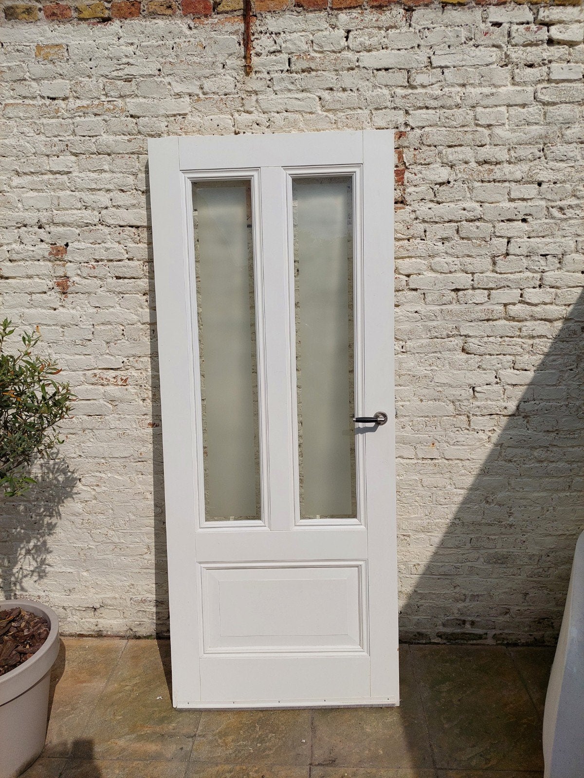 Witte binnendeur met glaspanelen, Doe-het-zelf en Verbouw, Deuren en Horren, Gebruikt, 80 tot 100 cm, Binnendeur, Ophalen of Verzenden