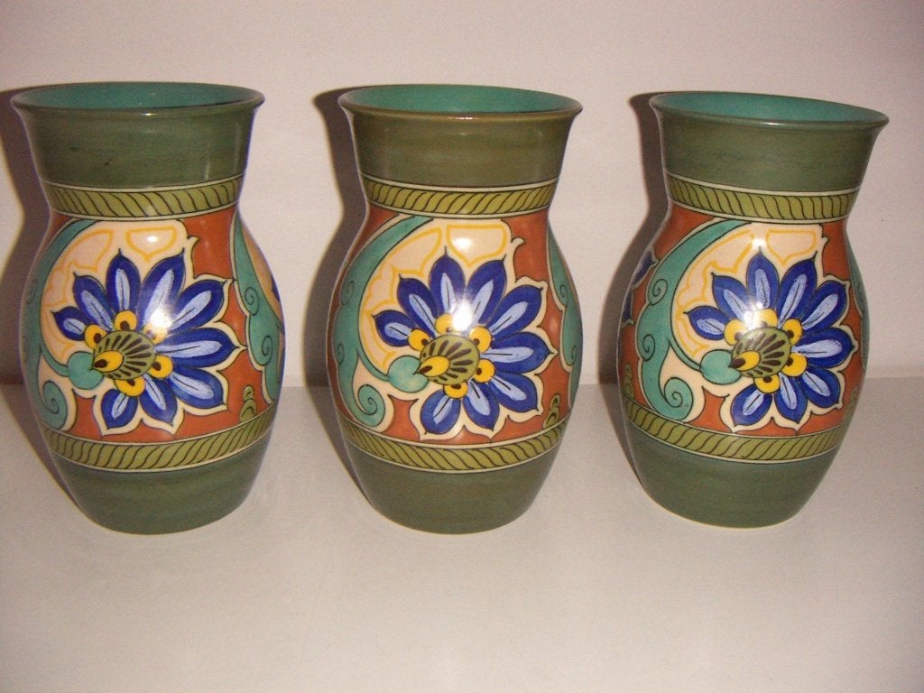 Design Regal. 3 x Zuid Holland Gouda plateel vazen jr.1950., Ophalen of Verzenden