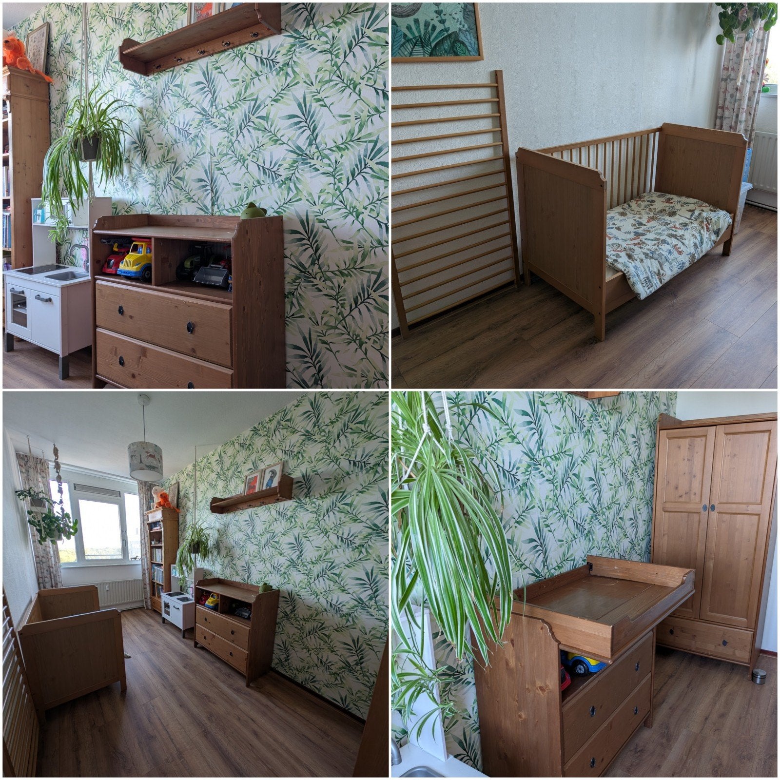 Ikea Leksvik babykamer set (ledikant, commode, kledingkast), Ophalen, Eenpersoons, Bruin, Klassiek, Landelijk