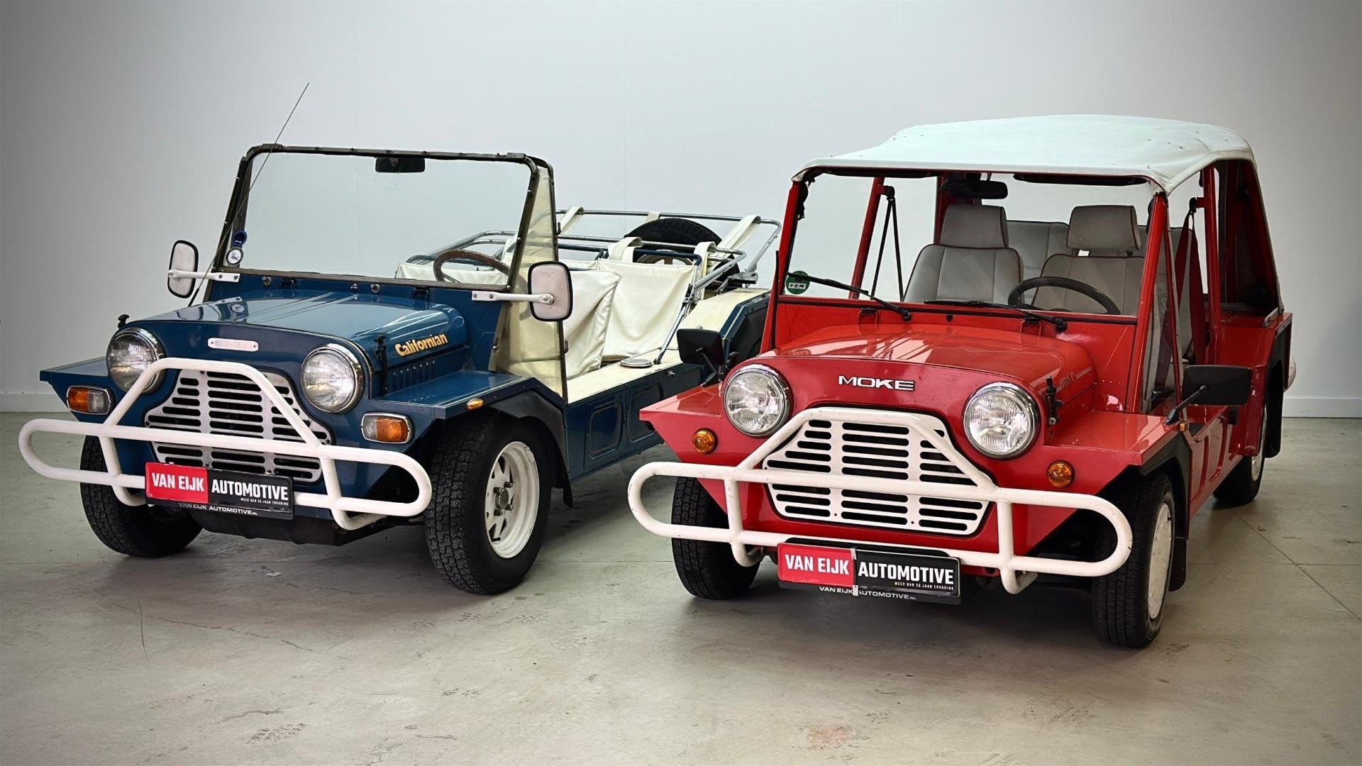 Mini Moke 2x Uniek Exemplaar / Top condition / Original, Auto's, Voorwielaandrijving, Gebruikt, Cabriolet, Blauw