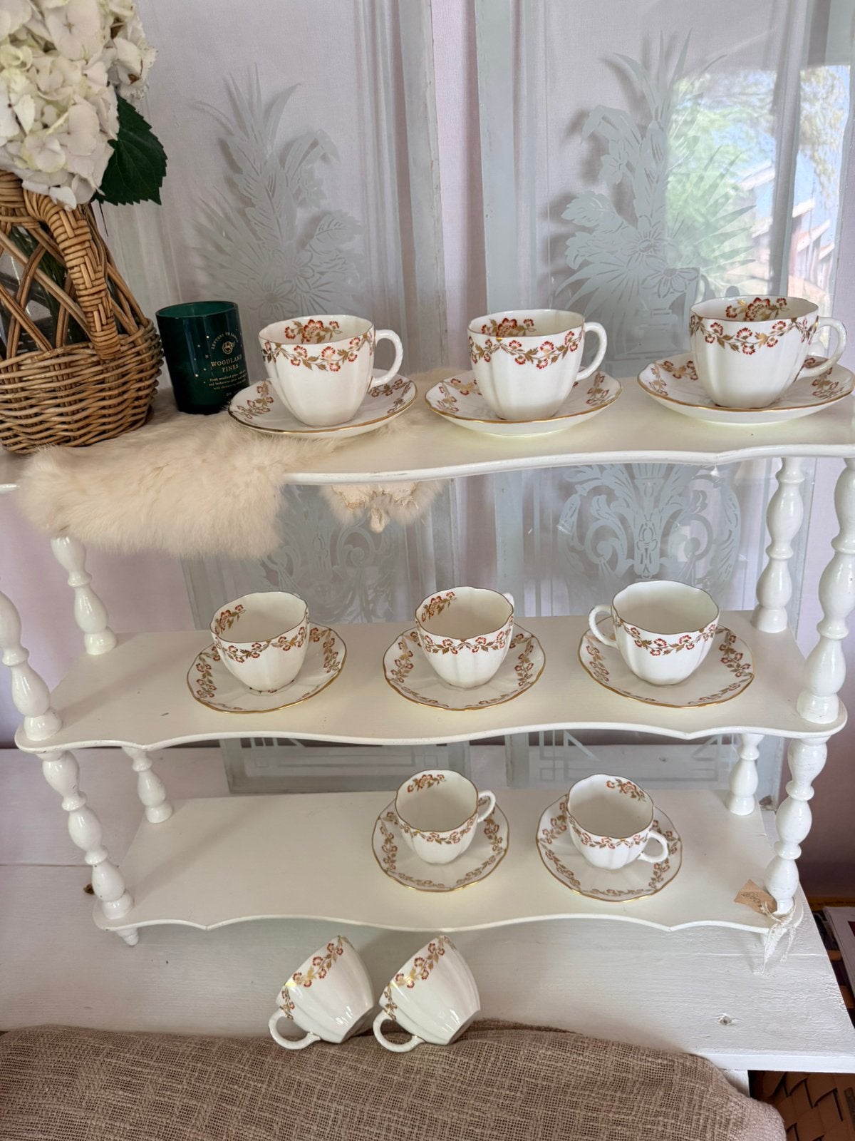 Royal Crown Derby 8x puntgave kop en schotels 22 krt goud, Antiek en Kunst, Antiek | Porselein, Ophalen