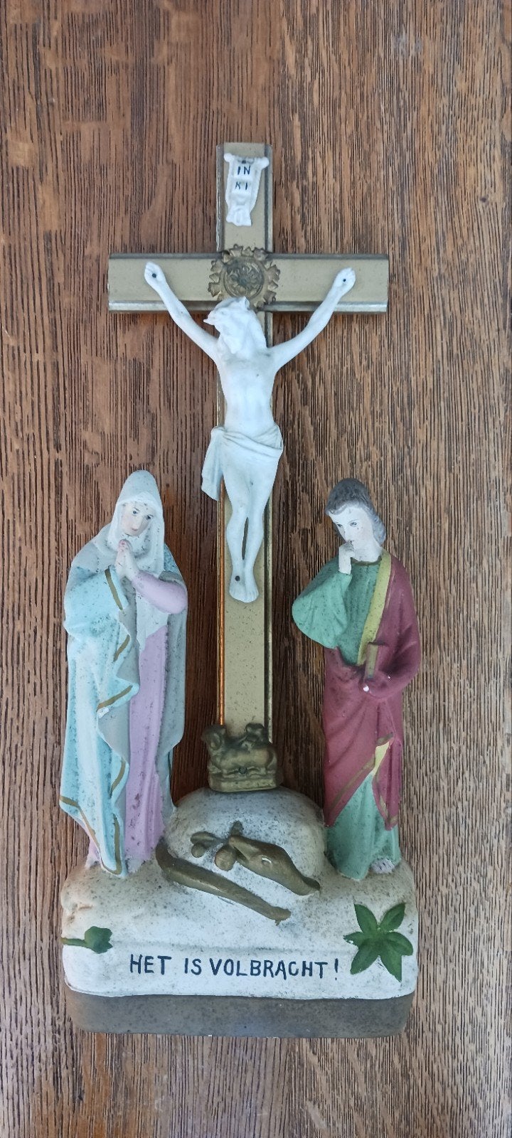 BEELD DE KRUISIGING VAN JEZUS MET MARIA EN JOHANNES  48 CM, Antiek en Kunst, Antiek | Religie, Ophalen of Verzenden