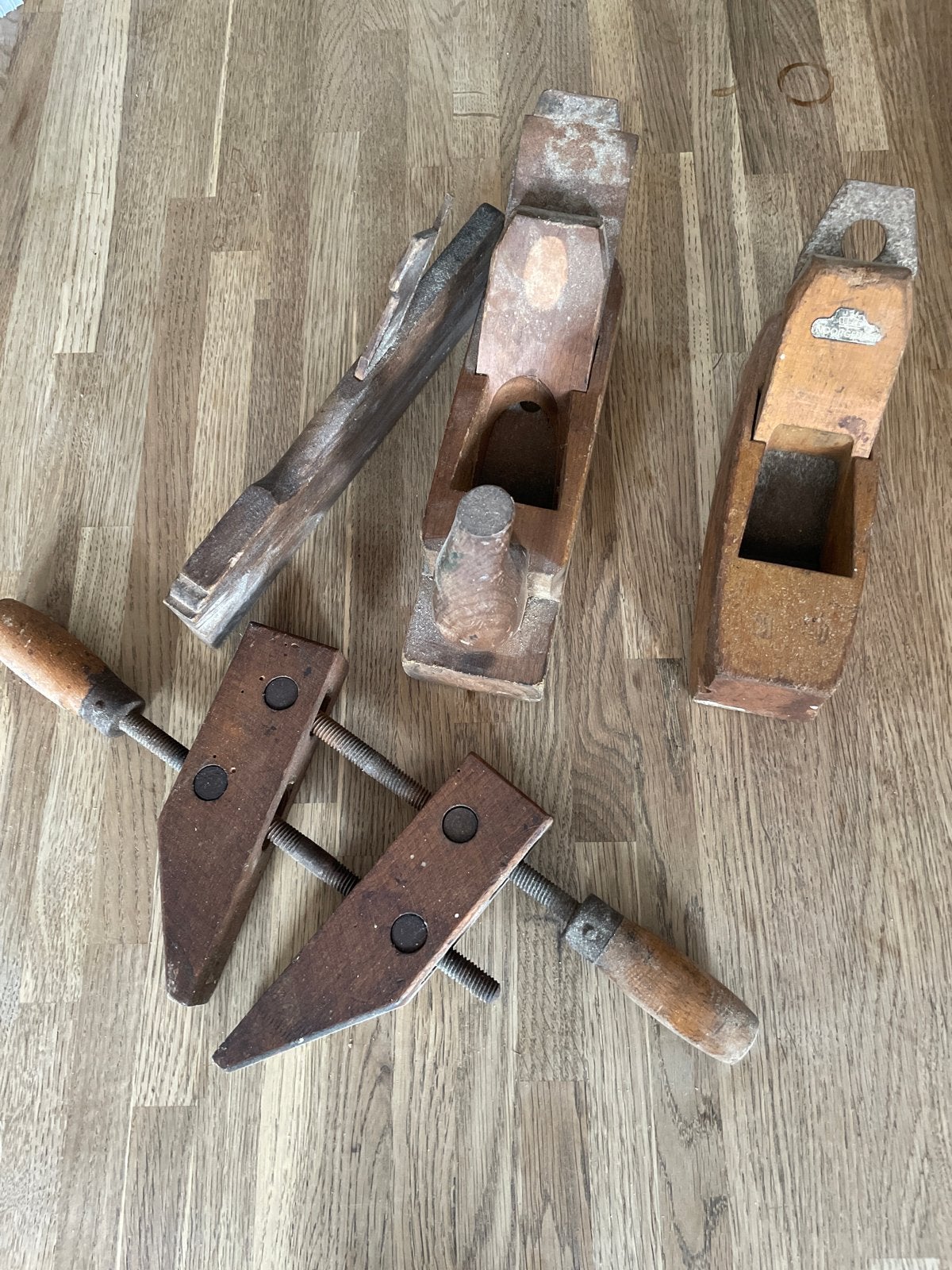 Oude houten schaven en lijmklemmen, Ophalen of Verzenden