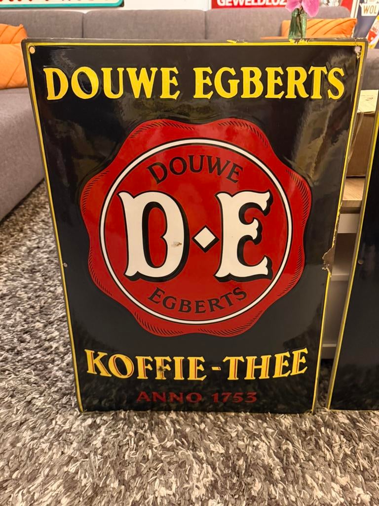 Origineel emaille reclamebord Douwe Egberts Koffie Thee, Verzamelen, Merken en Reclamevoorwerpen, Ophalen of Verzenden, Zo goed als nieuw