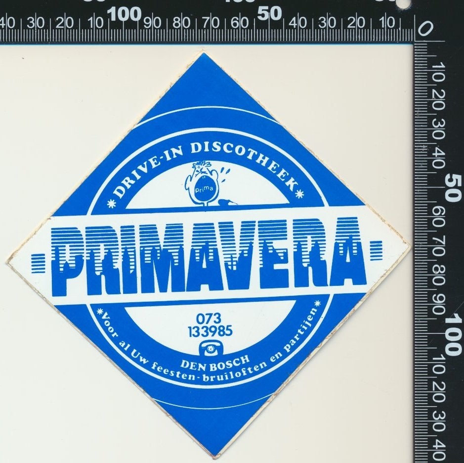Sticker: Drive In Discotheek Primavera - Den Bosch, Ophalen of Verzenden, Zo goed als nieuw, Bedrijf of Vereniging