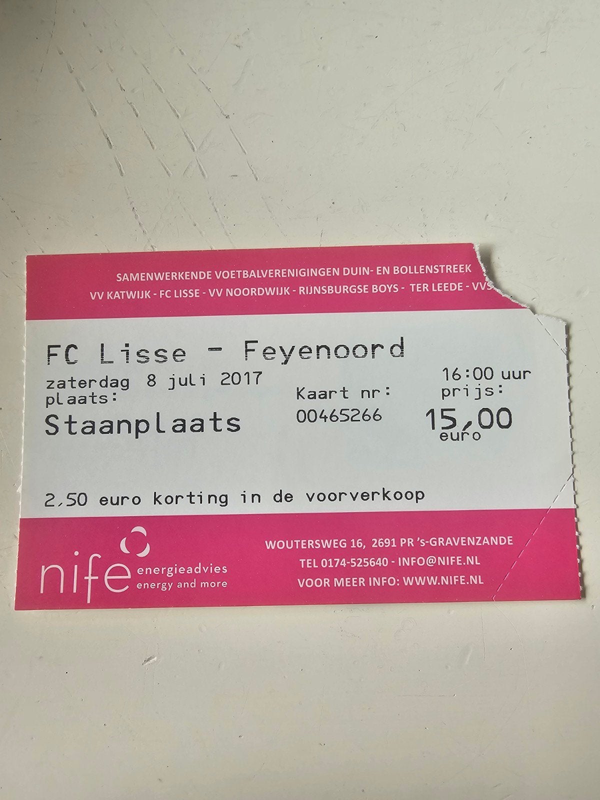 kaartje fc lisse-feyenoord 8 juli 2017, Verzenden, Feyenoord