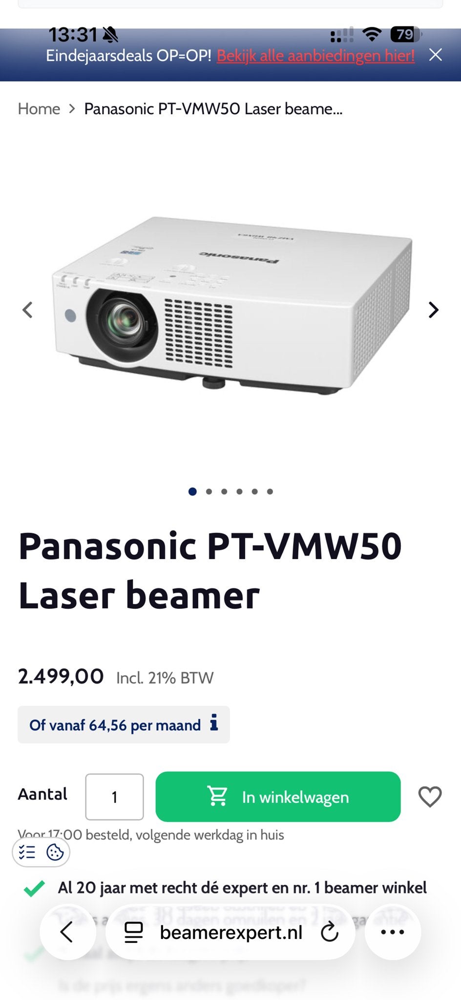 Panasonic PT-VMW50 Laser beamer - WXGA, 5000 lumen, Ophalen of Verzenden, Zo goed als nieuw, LED, Overige resoluties