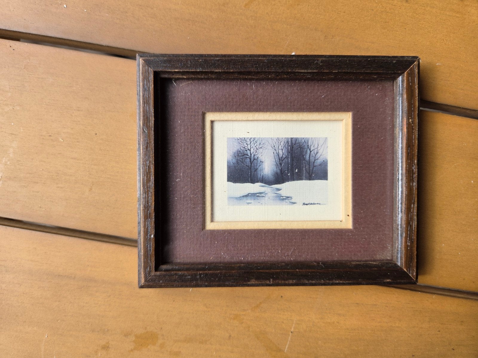 Vintage Miniatuur Schilderij – Winterlandschap in Luxe Lijst, Antiek en Kunst, Ophalen of Verzenden