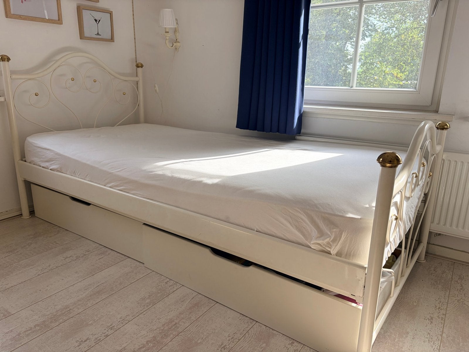 Eenpersoonsbed met lades - Wit metaal, Ophalen, Gebruikt, 90 cm, Eenpersoons