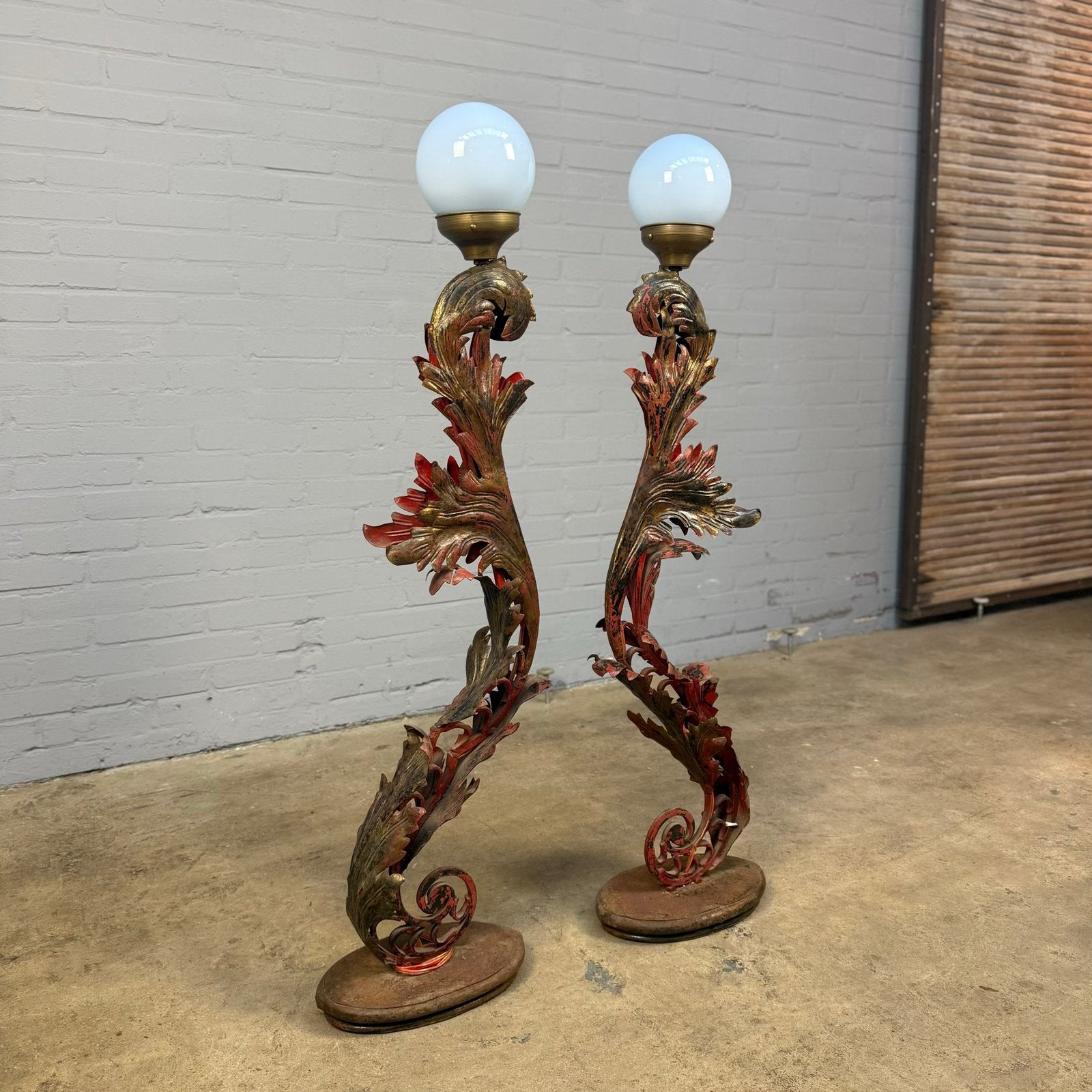 Set vintage rode drakenlampen met glazen bol, Ophalen of Verzenden, Gebruikt