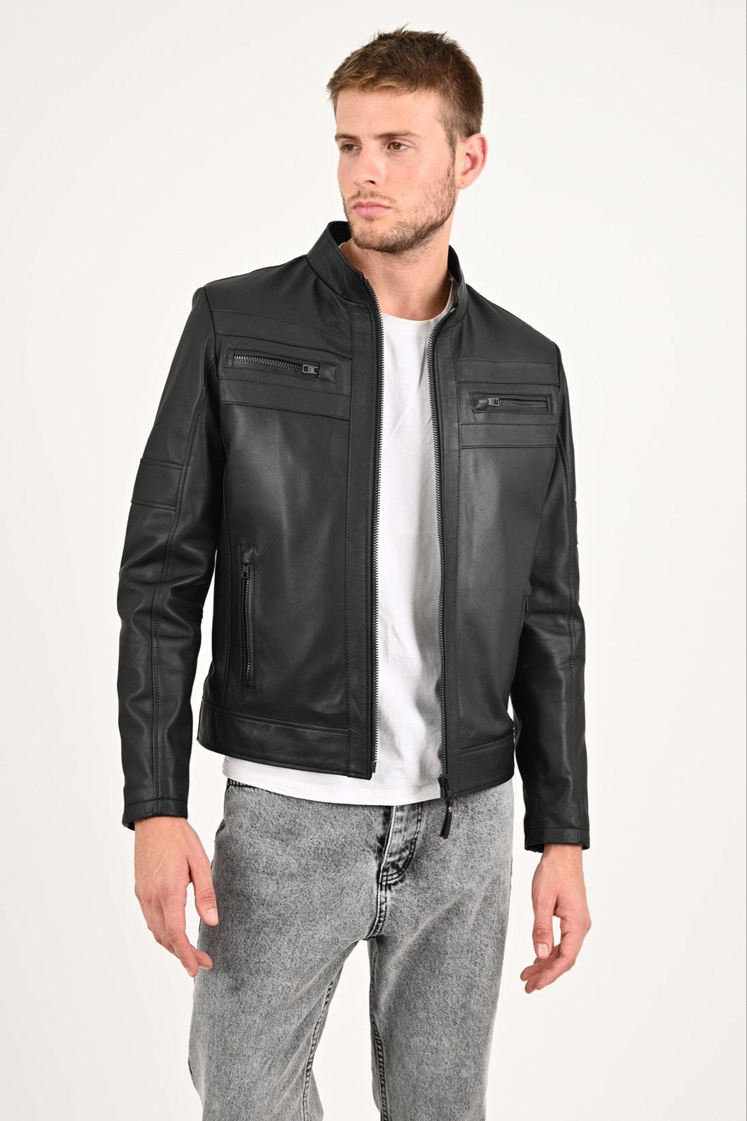 Nieuwe Zwarte Leren Jas - 100% Echt Leer - Made in Turkey, Verzenden, Nieuw, Overige maten, Zwart