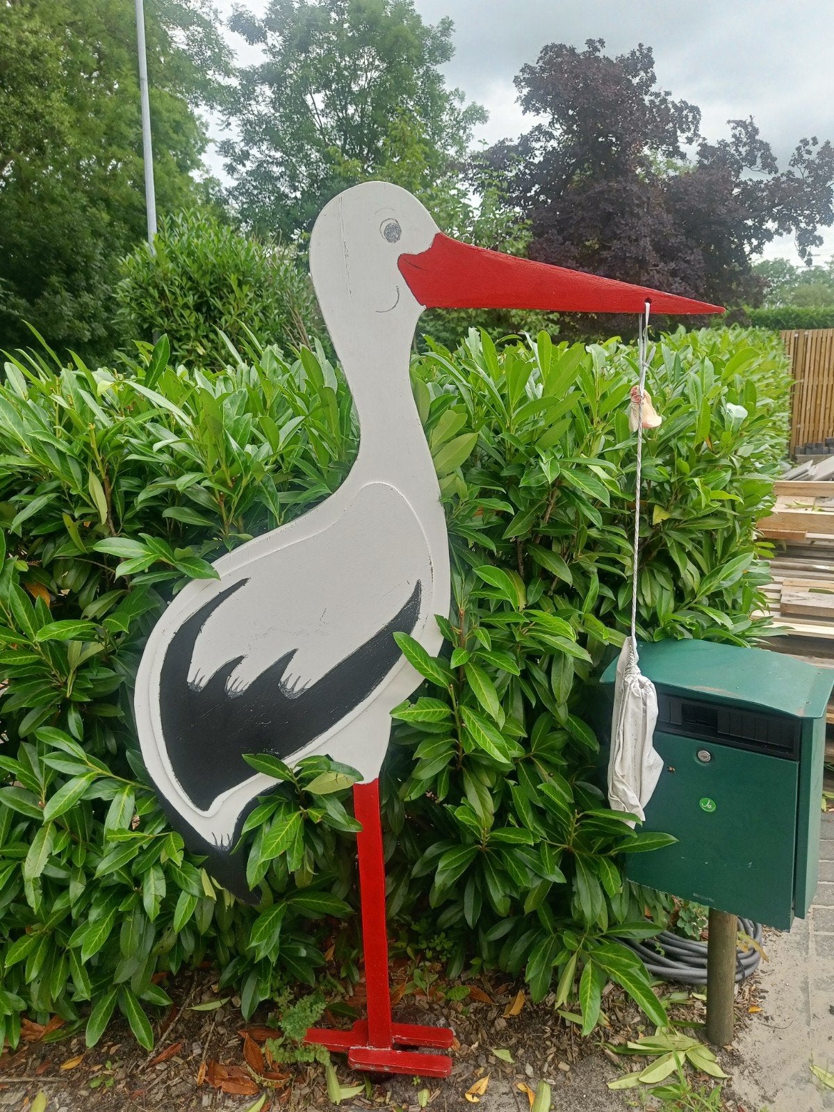 Houten Ooievaar Geboortebord 180cm hoog - Welkom Baby, Kinderen en Baby's, Kraamcadeaus en Geboorteborden, Ophalen, Gebruikt, Geboortebord