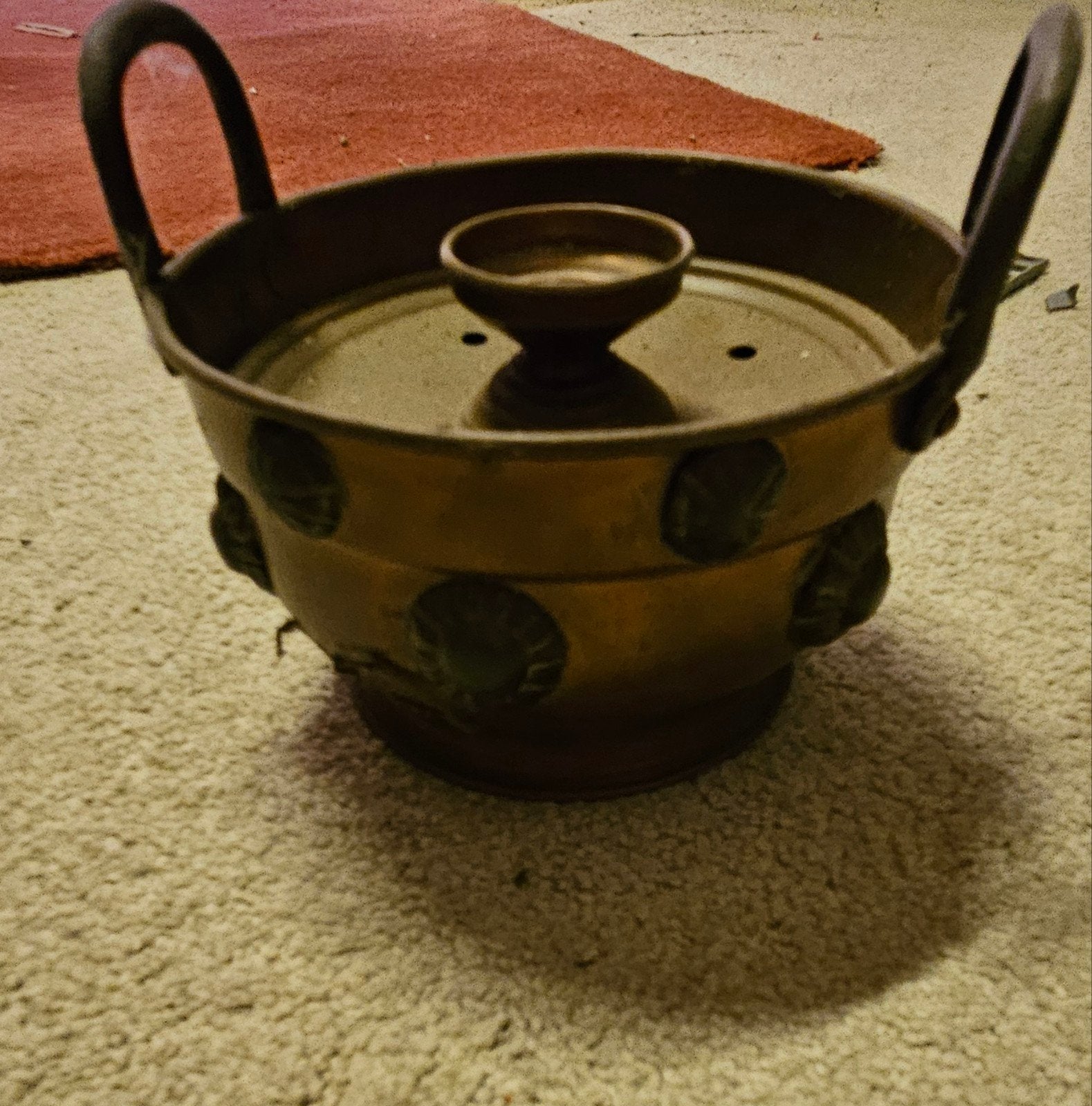 Antieke Koperen Pot met Handvatten en Deksel, Ophalen