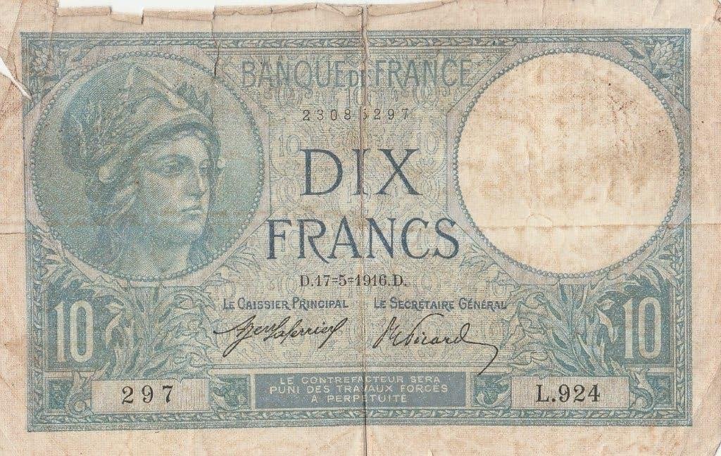 10 FRANCS FRANCE 1916, Postzegels en Munten, Ophalen of Verzenden, Frankrijk, Los biljet