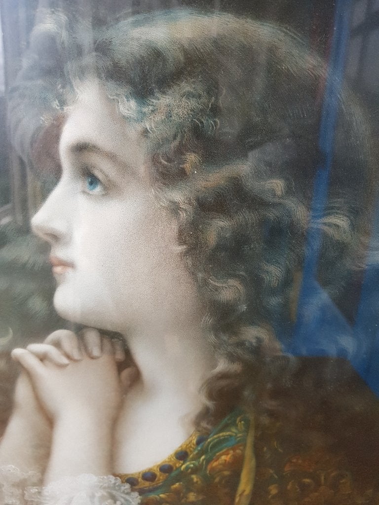 Meditation mooie grote antieke ingelijste prent uit Engeland, Antiek en Kunst, Kunst | Litho's en Zeefdrukken, Ingelijst, Ophalen