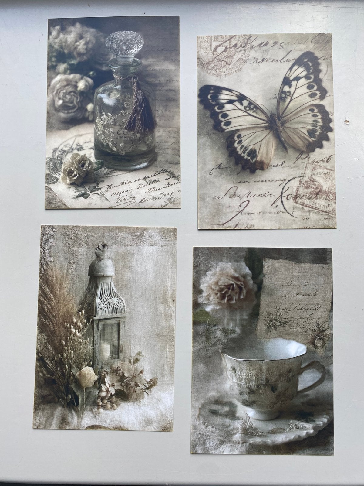 Brocante kaarten set van 4, Ophalen of Verzenden