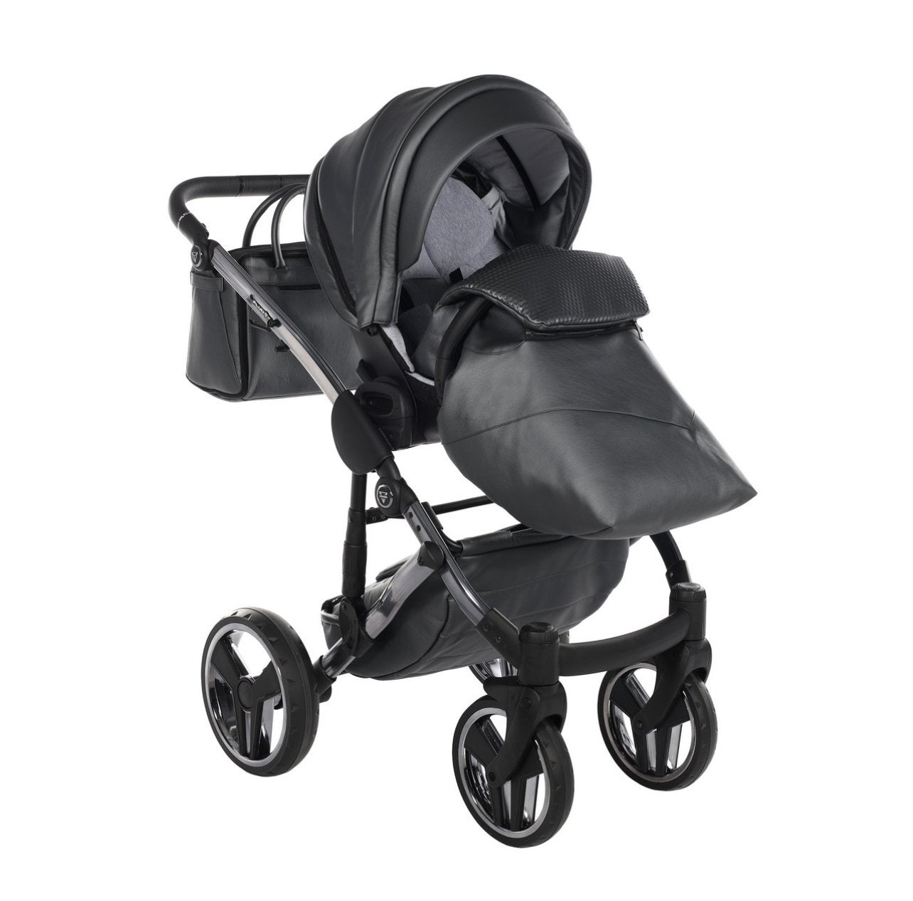 Junama Diamond kinderwagen leer, incl. voetenzak en regenkap, Verstelbare duwstang, Zo goed als nieuw, Ophalen, Kinderwagen
