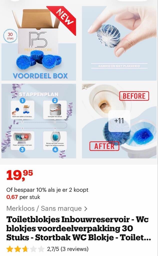 Toiletblokjes Inbouwreservoir - 30 Stuks Voordeelbox, Ophalen of Verzenden, Nieuw, Toilet