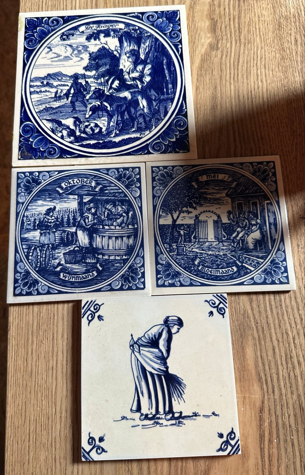 Set van 4 originele Delft blauwe tegeltjes, Antiek en Kunst, Ophalen of Verzenden
