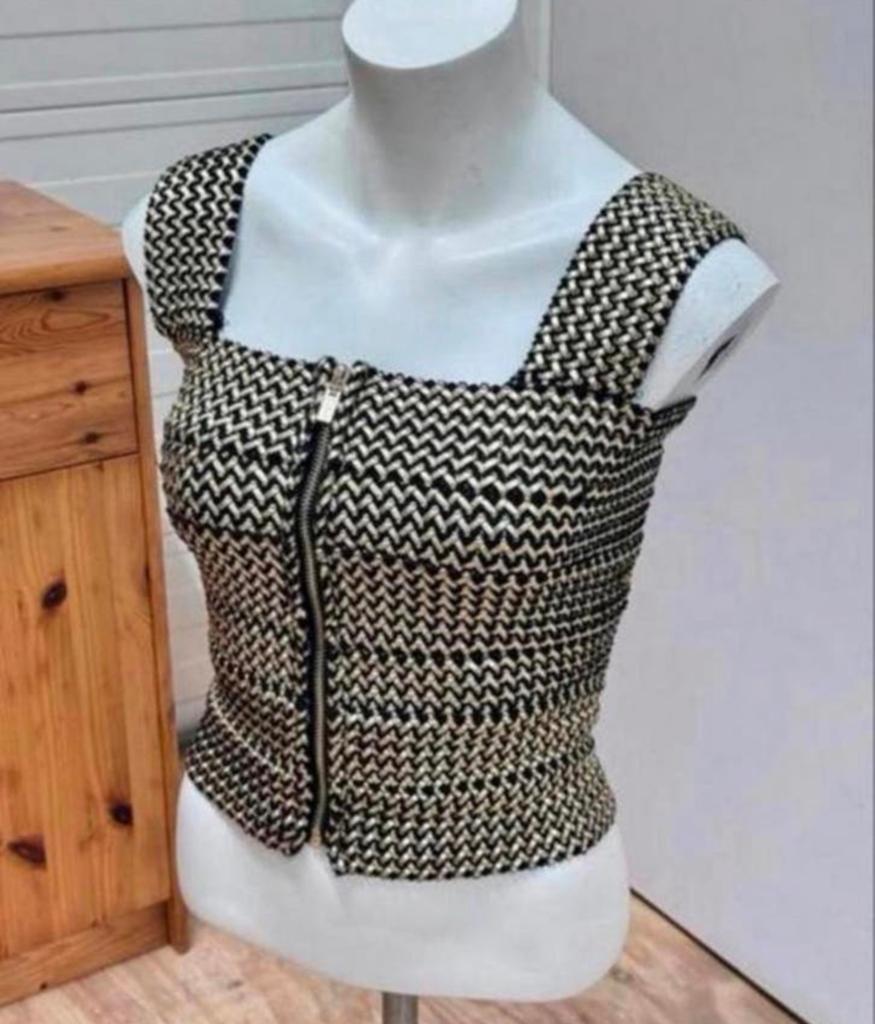 LM LULU - elastisch jurk mode topje S dames goud-zwart top, Overige kleuren, Ophalen of Verzenden, Zo goed als nieuw, H