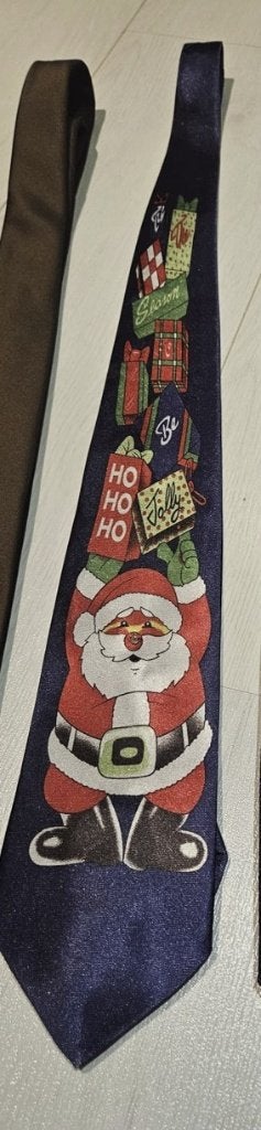 Kerstmis stropdas met de Kerstman, Verzenden, Gedragen, Blauw, Met patroon