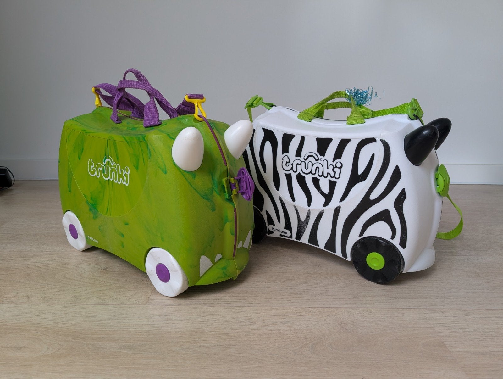 Trunki kinderkoffers (groen en zebra) - evt. apart te koop, Gebruikt, Hard kunststof, Minder dan 50 cm, Minder dan 35 cm