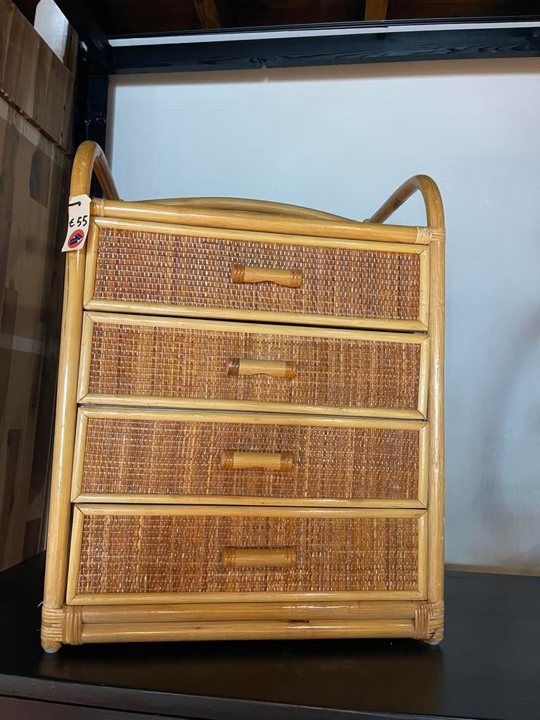 Vintage rotan kastje bamboe retro kast ladenkast, Ophalen
