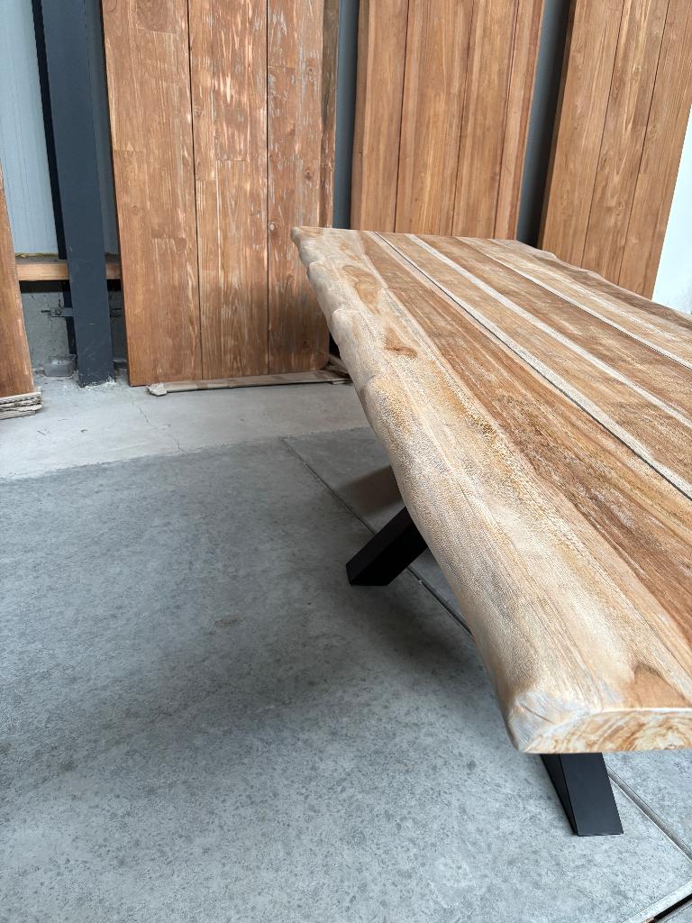 Tuintafel | Boomstam blank teak | 260cm | Spin - of U poot, Ophalen, Nieuw, Rechthoekig, Teakhout
