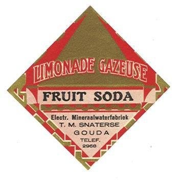 Oud Limonade etiket T.M. Snaterse Gouda, Fruit Soda (01), Verzamelen, Ophalen, Nieuw, Overige typen