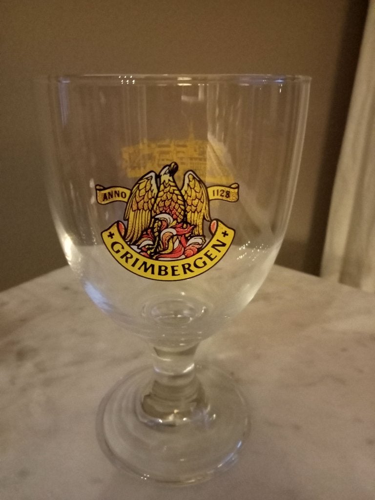 2 Grimbergen glazen met een spreuk er op, Ophalen of Verzenden, Zo goed als nieuw, Glas of Glazen, Overige merken