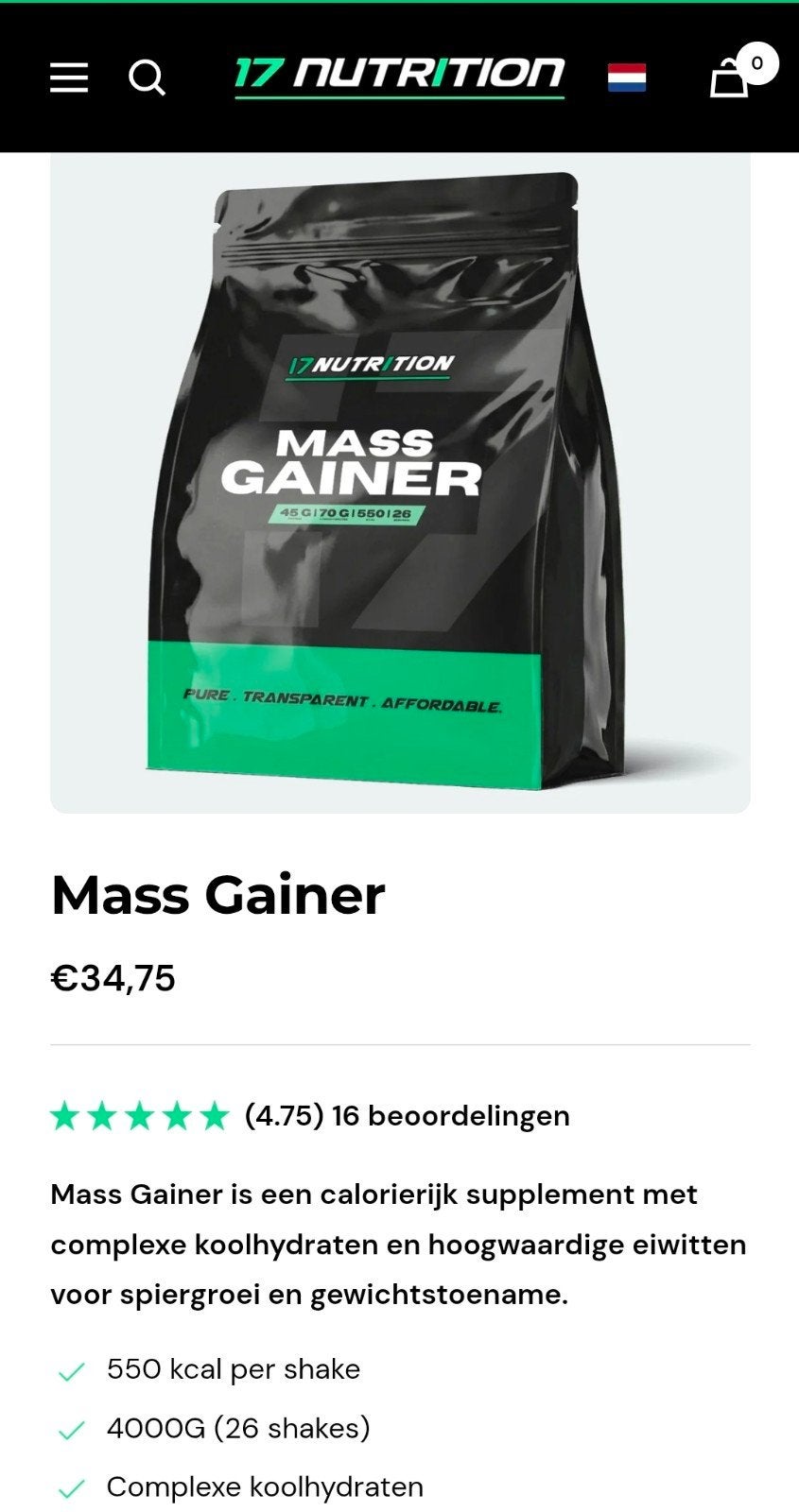 17 Nutrition Whey Protein & Mass Gainer, Ophalen of Verzenden, Nieuw, Poeder of Drank
