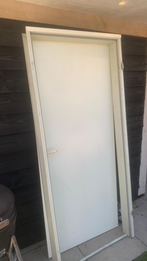 Deur met slot en aluminium kozijn, Overige materialen, Gebruikt, Deurkozijn, 150 tot 225 cm