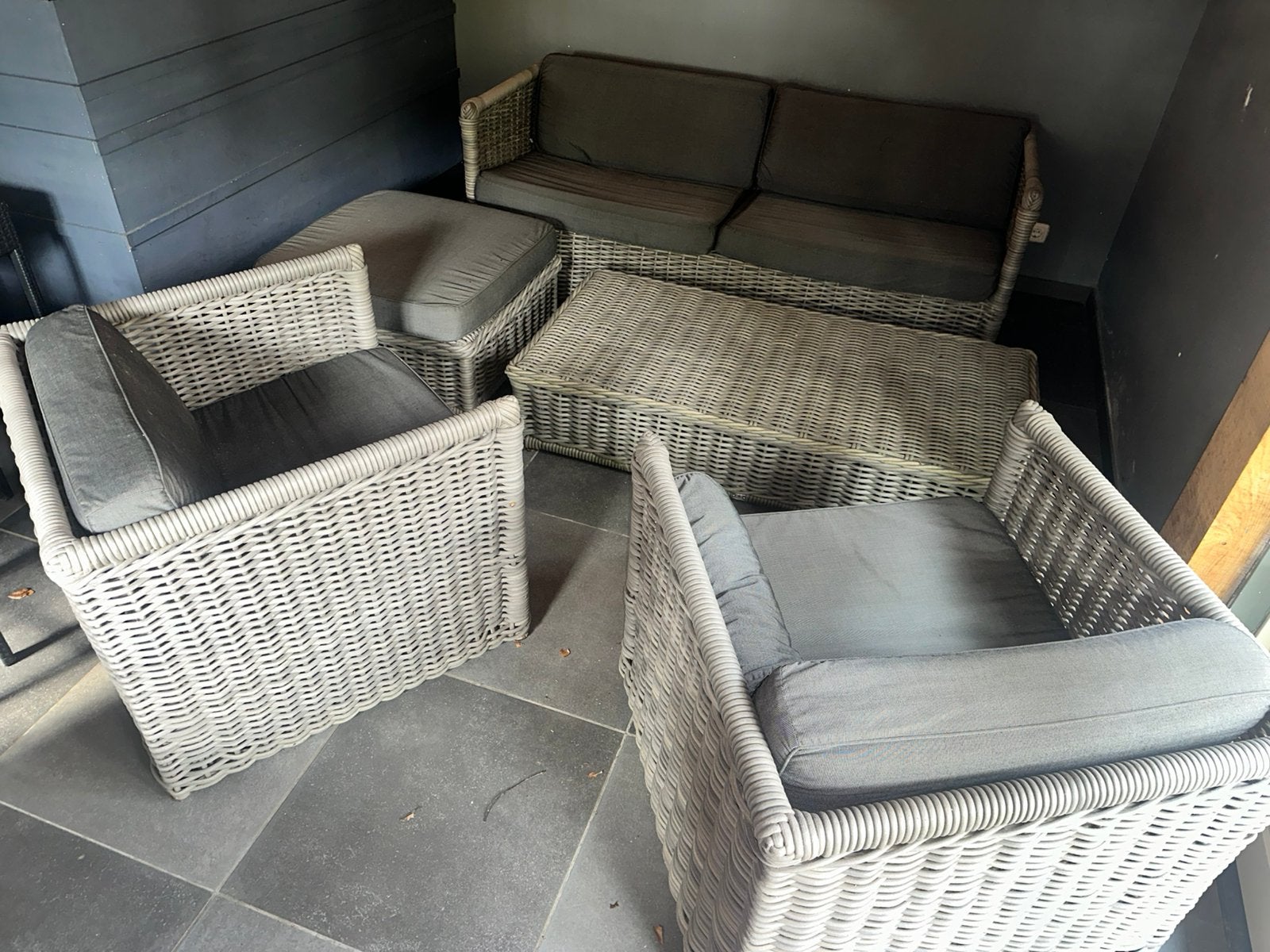 Grijs, 5-delig loungeset, gevlochten kunststof/rotan-look, Tuin en Terras, Tuinsets en Loungesets, Ophalen, 5 zitplaatsen, Kunststof