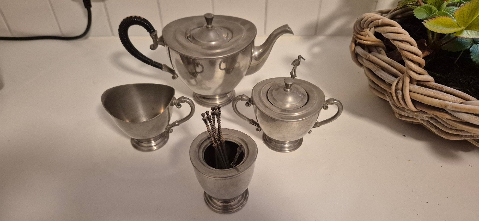 Vintage tinnen theeservies (Real Pewter, etain pur), Ophalen