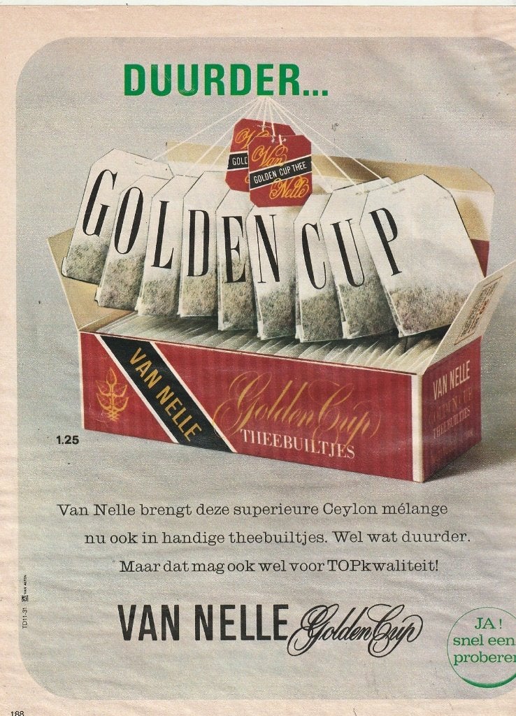 retro reclame 1968 Van Nelle Golden Cup thee Ceylon, Verzenden, Overige typen