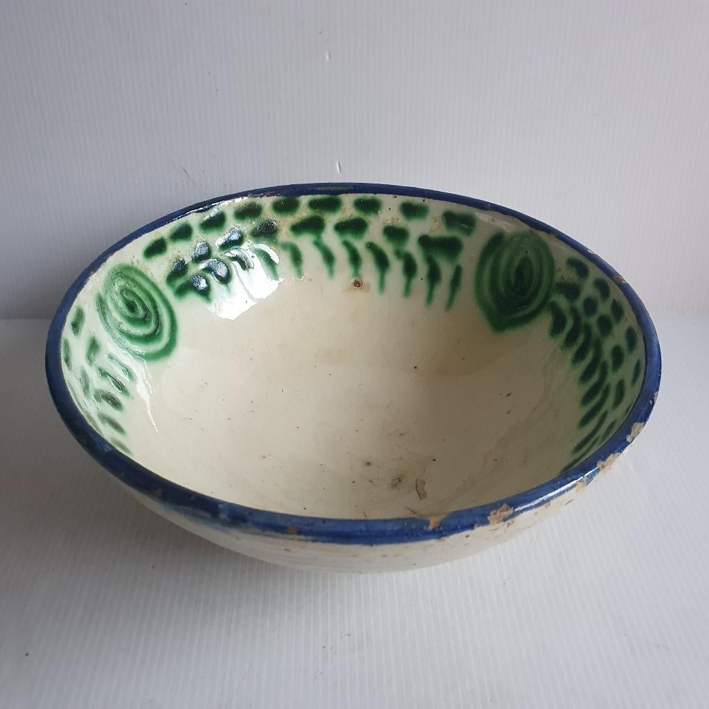 antieke aardewerk schaal groen wit blauw, Antiek en Kunst, Antiek | Keramiek en Aardewerk, Ophalen of Verzenden