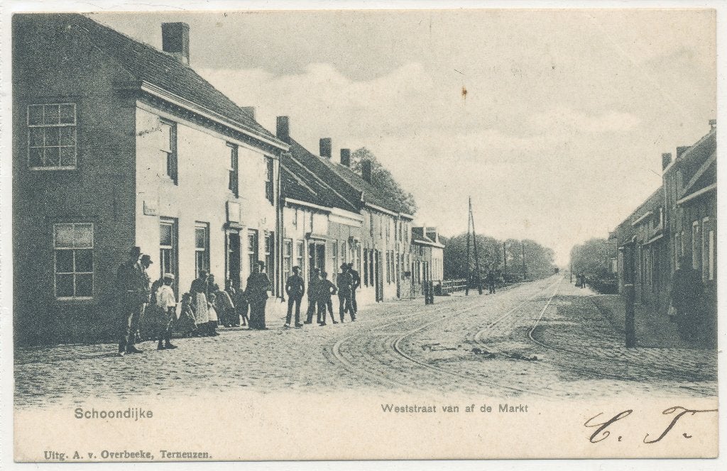 Schoondijke - Weststraat van af de Markt  1905, Ophalen of Verzenden, Voor 1920, Gelopen, Zeeland
