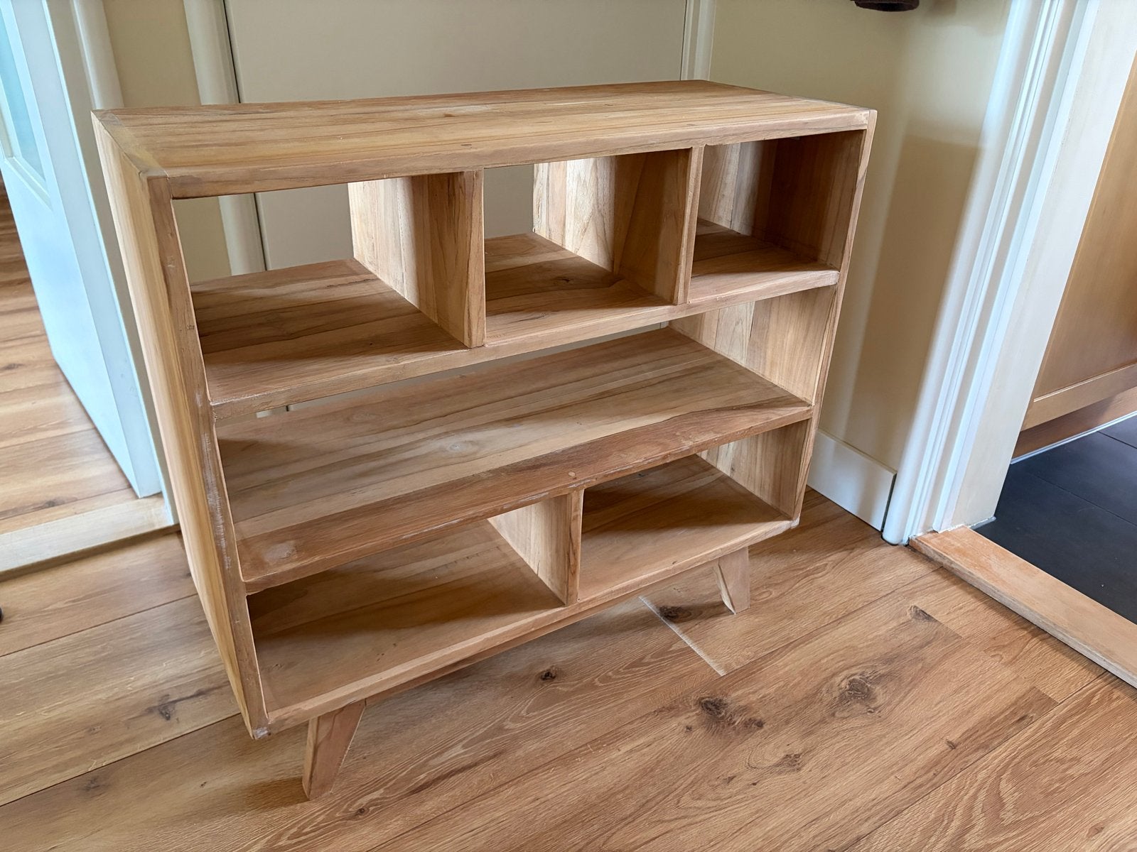 Teakhouten kast met open vakken, Ophalen, Met plank(en), Teakhout, 50 tot 100 cm