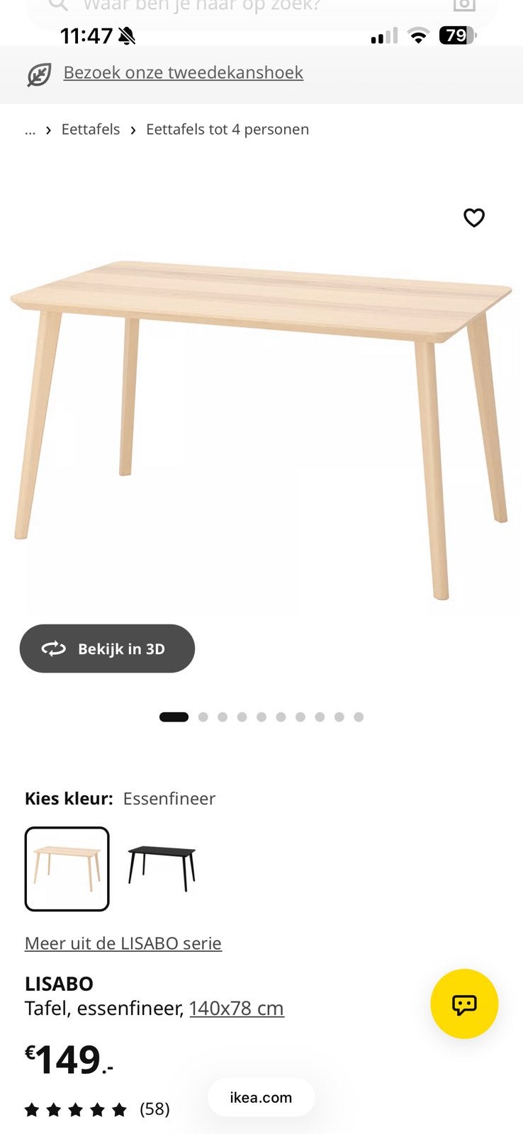 Lisabo eettafel ZGAN!, Ophalen, 100 tot 150 cm, 50 tot 100 cm, Zo goed als nieuw