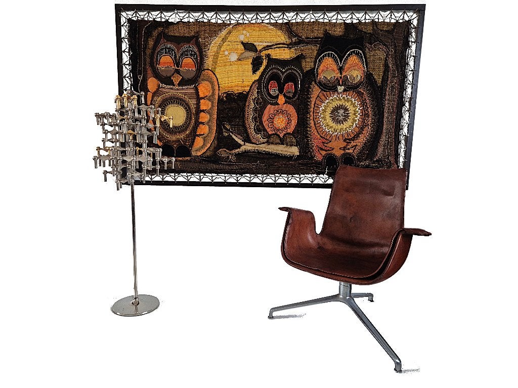 Enorm vintage design wandkleed wand decoratie uil 1978, Ophalen, Gebruikt, 170 cm, 101 cm