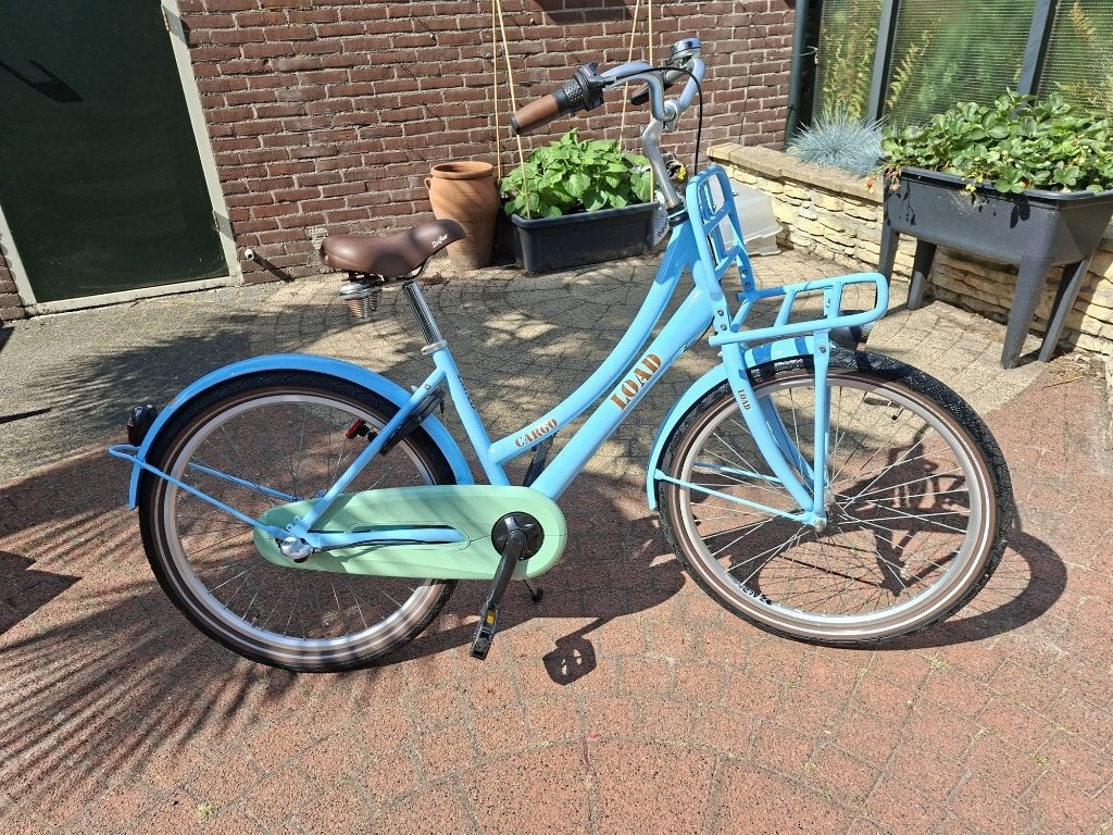 Lichtblauwe meisjesfiets, Ophalen, Terugtraprem, Cargo Load, 24 inch