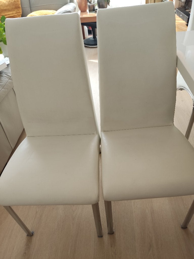 Set van 6 witte skai eetkamerstoelen, 4 of 5 mag ook, Huis en Inrichting, Ophalen, Gebruikt, Wit, Metaal