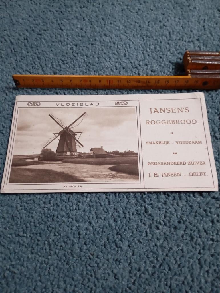 Vintage Vloeiblad Jansen's Roggebrood Delft, Verzamelen, Verzenden, Gebruikt, Gebruiksvoorwerp